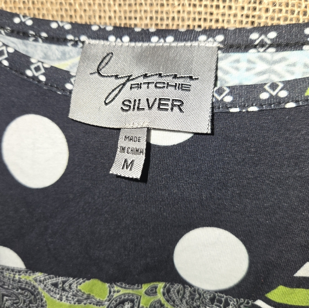 NWOT Lynn Ritchie SilverWomen’s Mixed Print Sheer Bell Sleeve Top Medium - Picture 5 of 9